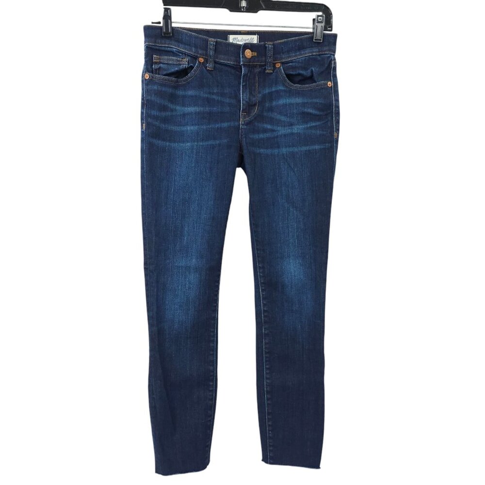 Madewell Jeans Skinny Raw Hem Mid Rise Womens Size 27 Stretch Dark Wash Denim